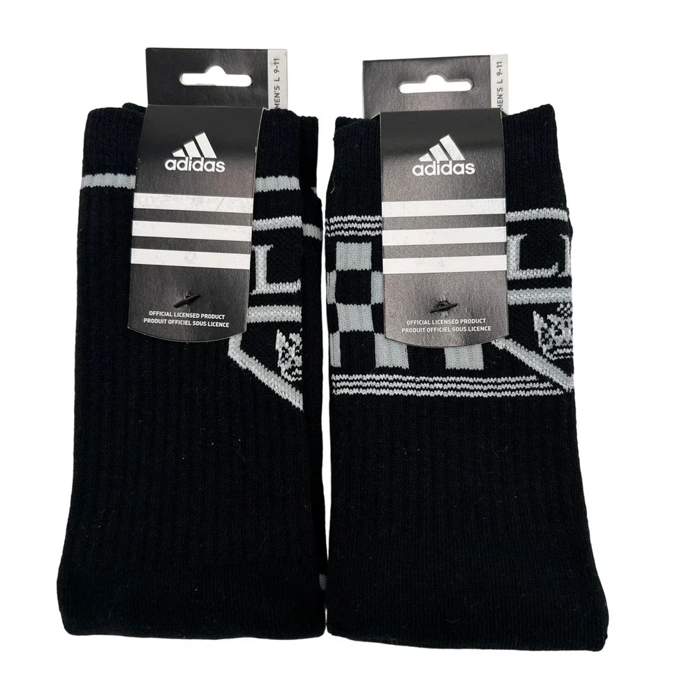 Adidas NHL Los Angeles Kings Crew Socks Mens Large Black Silver New